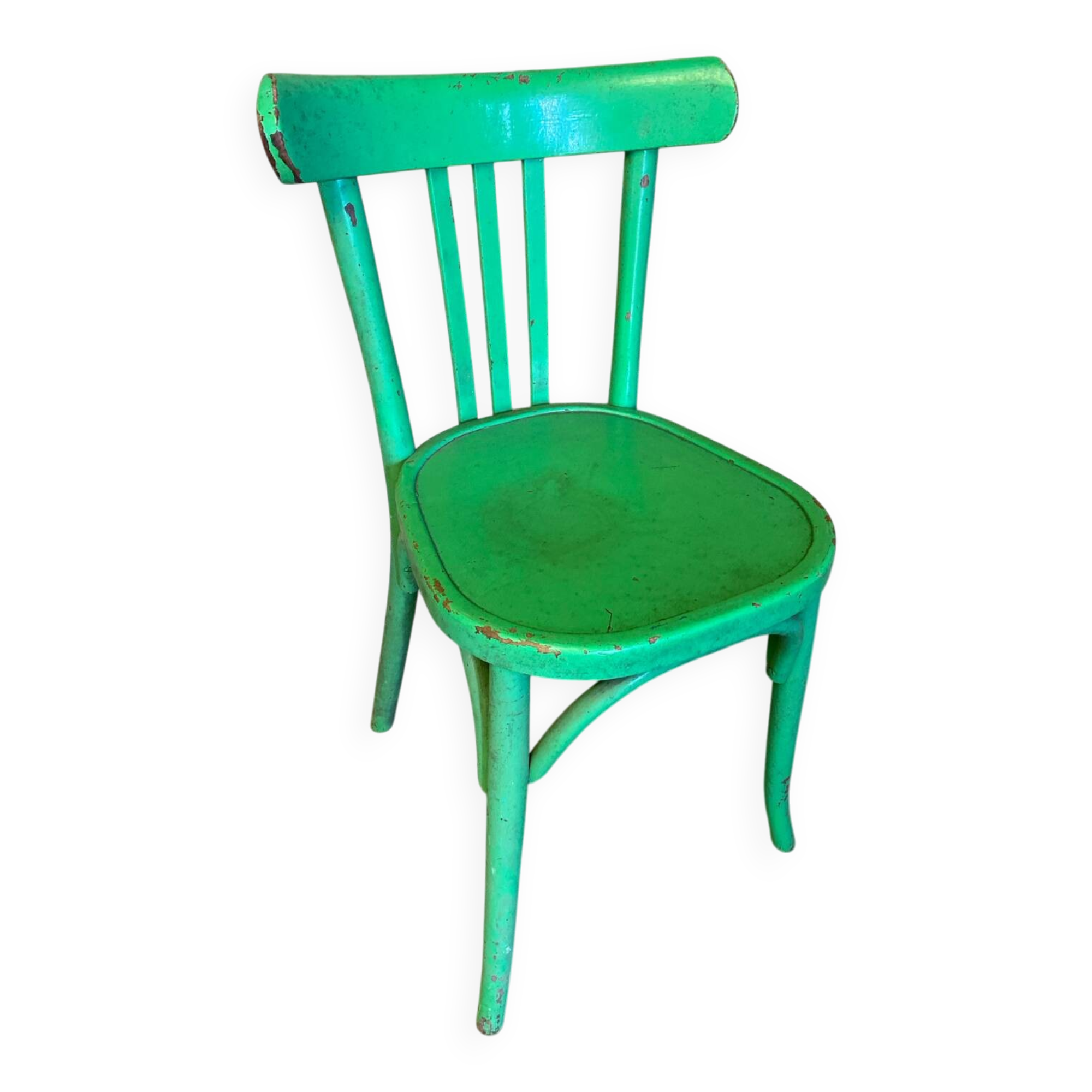 Antique Bistrot Chair Baumann Style Turned Wood Green Vintage
