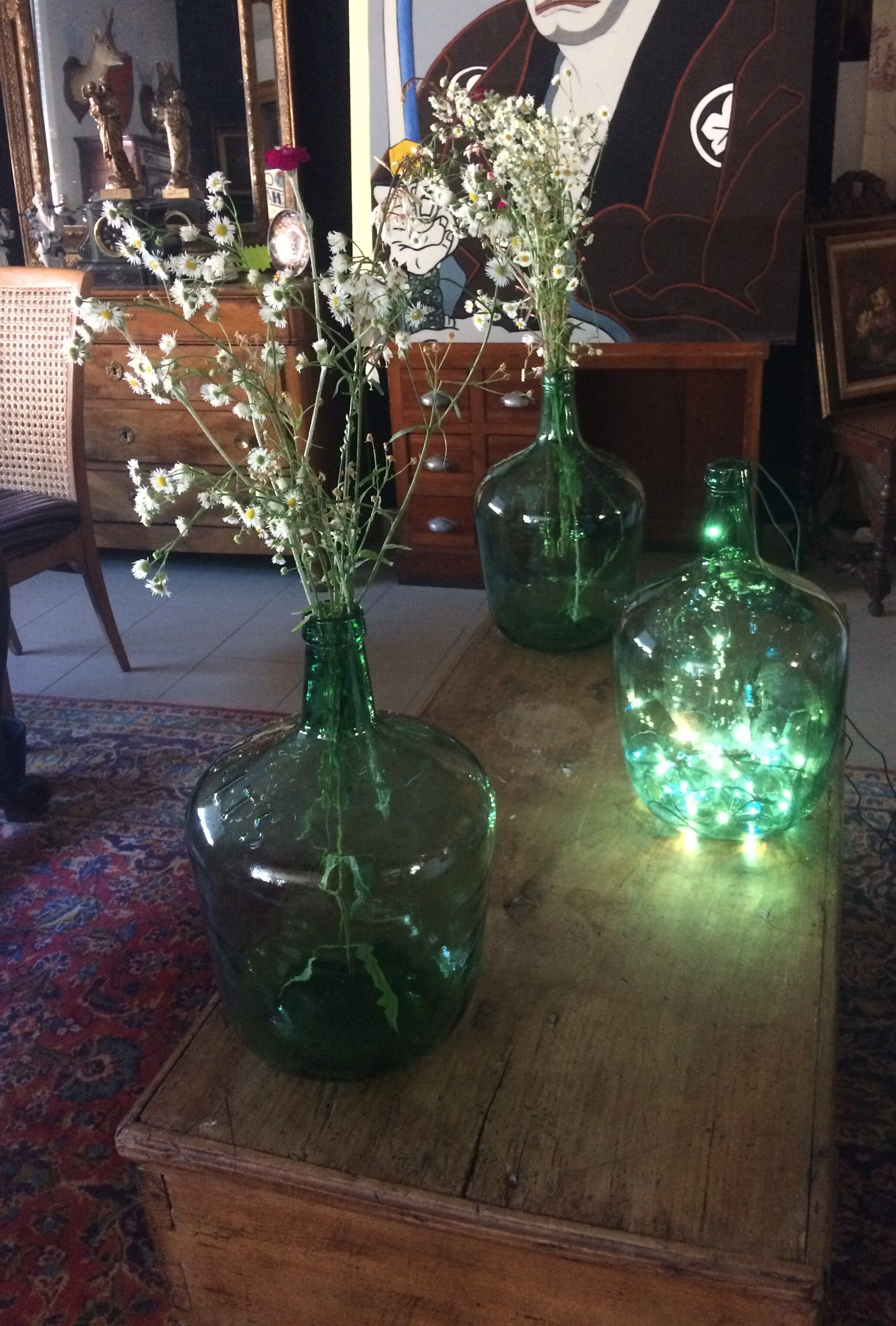 Set of 3 green demijohn 10 L