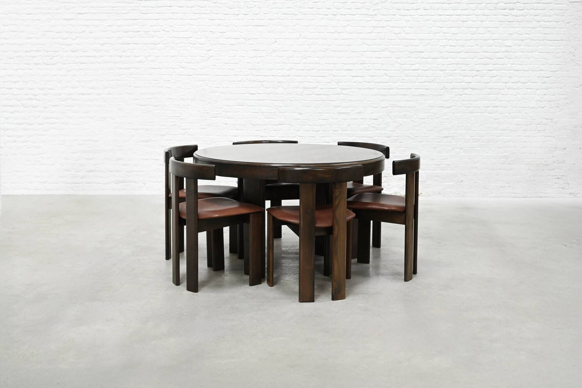 Dining Set by Luigi Vaghi for Former with Six Leather Chairs, Italy 1960's