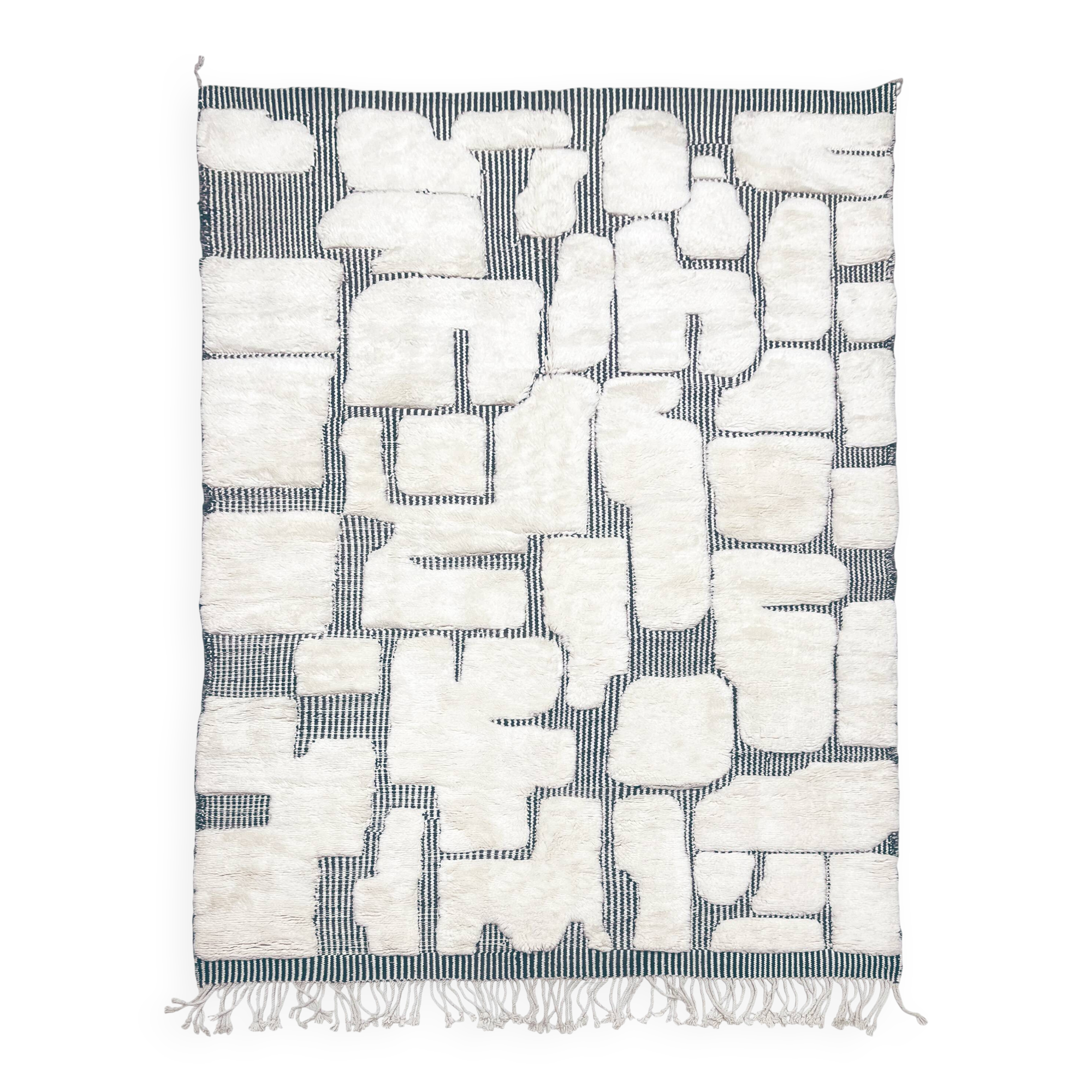 Moroccan Berber Beni Ouarain rug, ecru and black, 2.90x1.97m