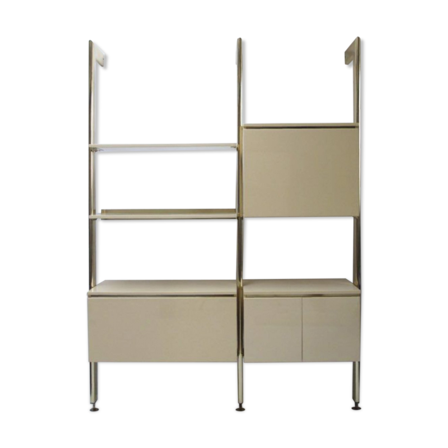 Ivory and brass lacquered library, International furniture 1970