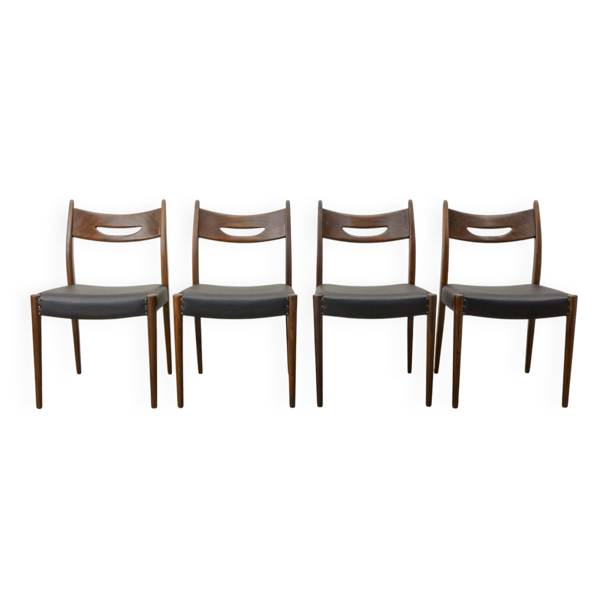 Teak and Black Leatherette Vintage Design Dining Chairs, 1960s