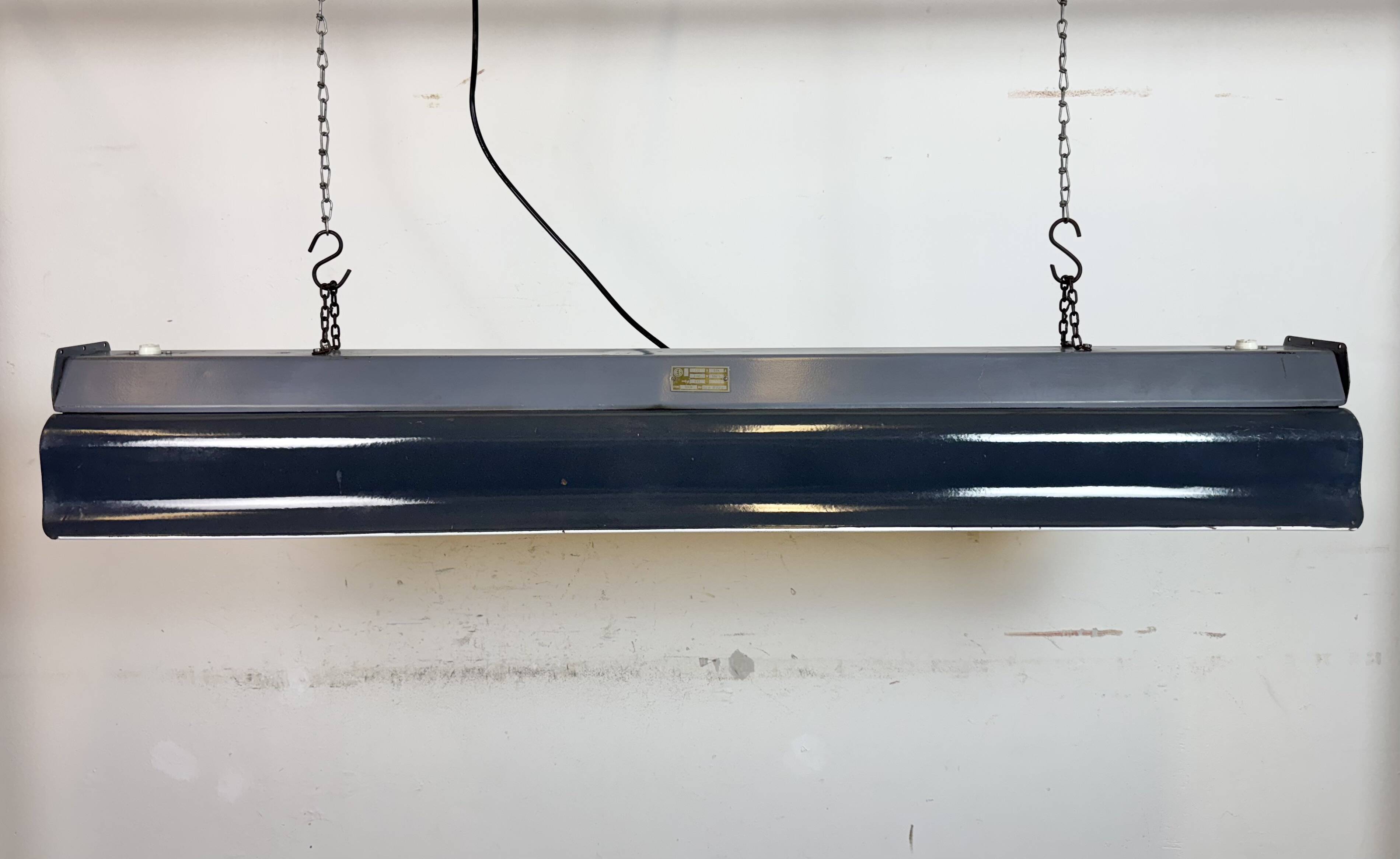 Grey Enamel Industrial Hanging Tube Light, 1960s