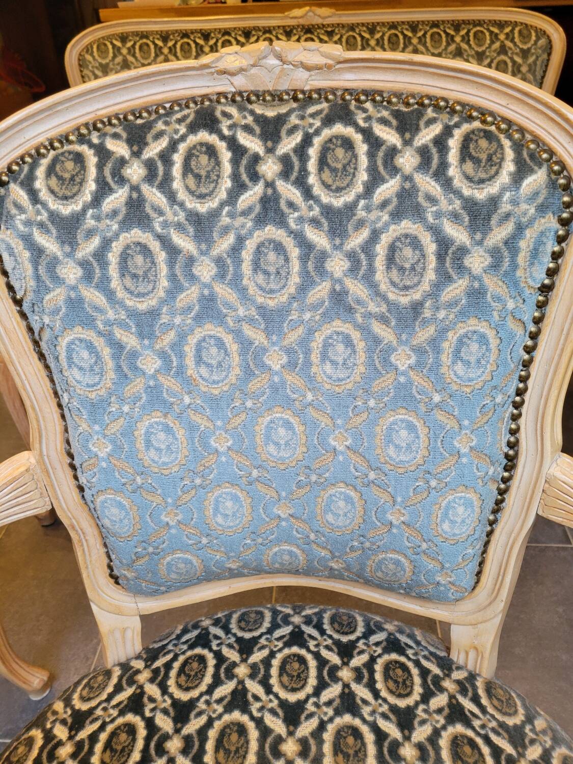 2 cabriolet armchairs and a Louis XV salon bench
