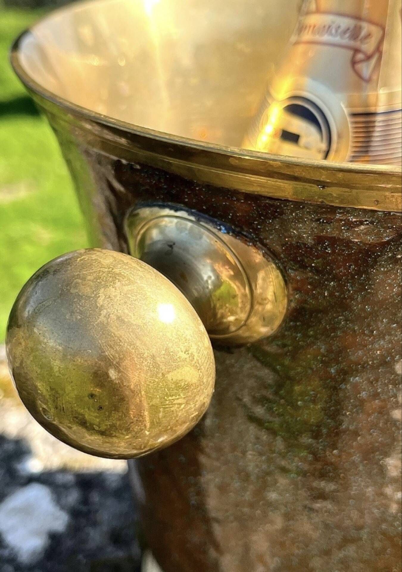 Brass Enamel Cloisonne cooler, French Floral Champagne Ice Bucket