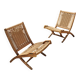 Pair of Mid-Century Modern folding chairs in beech and paper cord by Ebert Wels.
