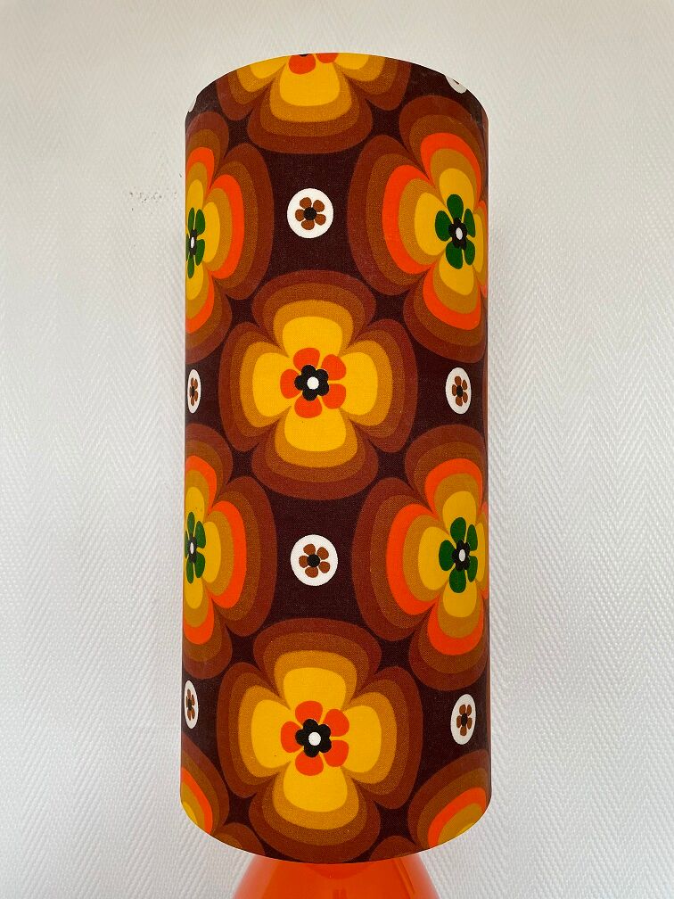 Treflower table lamp, orange opaline and vintage fabric