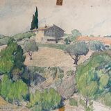 Paintings set of 3 drawings by Ed. Pannetier (1884-1965) Provence Côte d'Azur