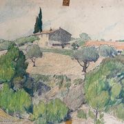 Paintings set of 3 drawings by Ed. Pannetier (1884-1965) Provence Côte d'Azur