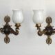 Pair Of Lucien Gau Style Double Swan Wall Lights With Opaque Glass Shades