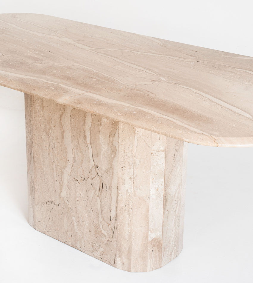 Vintage dining table. Travertine marble. Italy, 90s.
