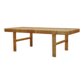 Glass and wicker side table, Danish design, 1970s, made in Denmark