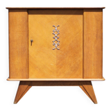 Buffet bois vintage, buffet 1 porte avec pieds compas, meuble de rangement, petit bahut