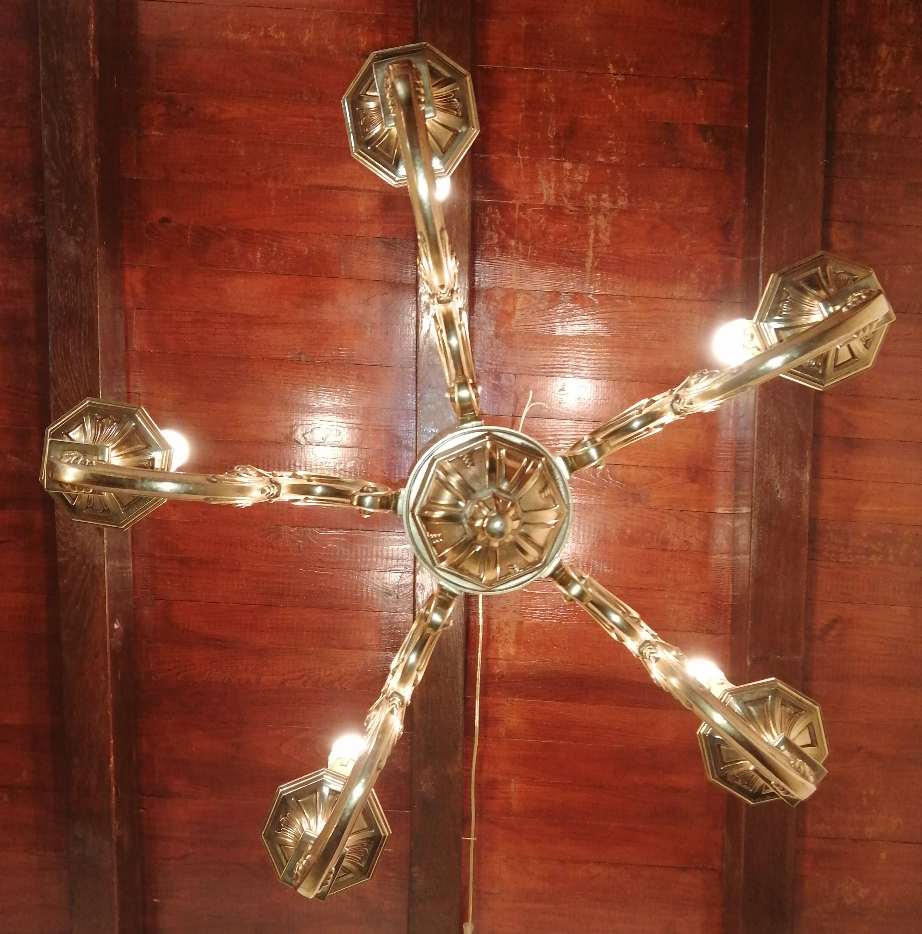 Lustre en bronze 5 bras vintage 1970