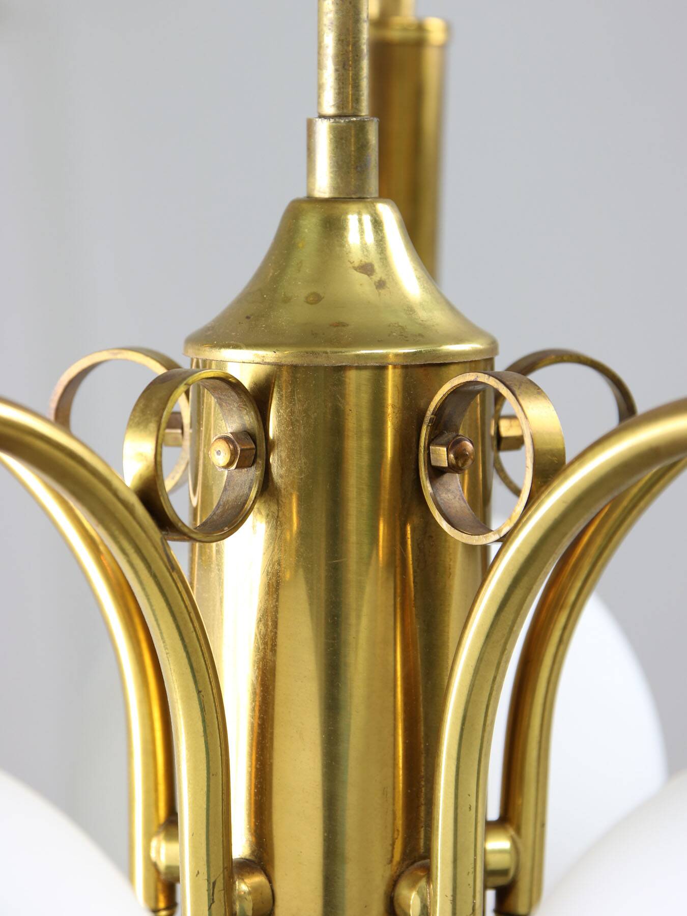 Mid-century Italian Brass and Opaline Chandelier