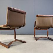 Asko Pajamies vintage leather plywood chairs from Finland, set of 6 - 1970s
