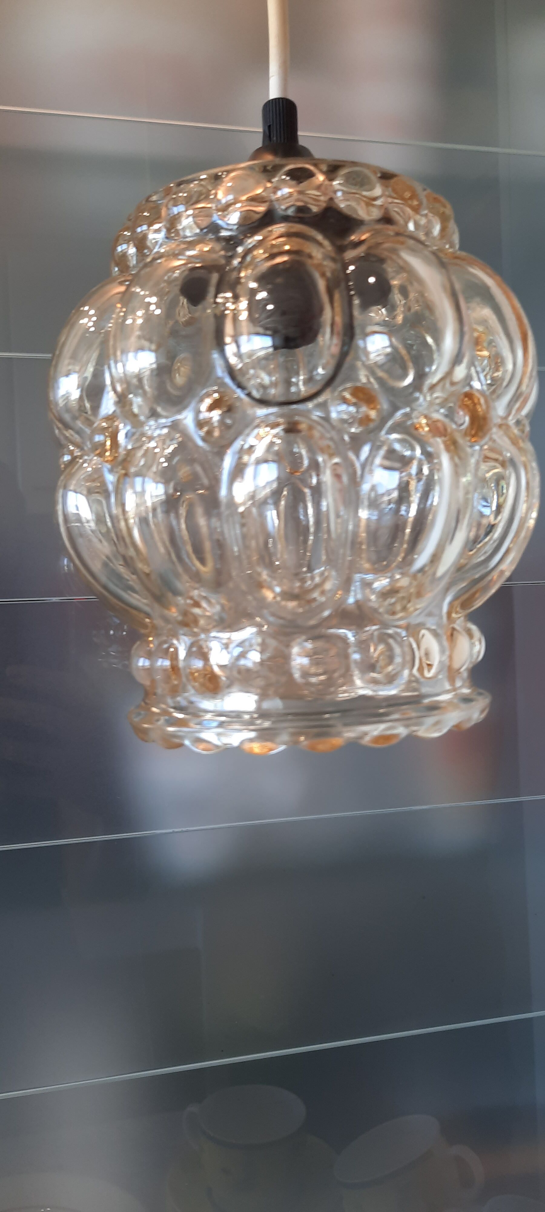 Helena Tynel chandelier 1960/70, amber bubble glass for Limburg