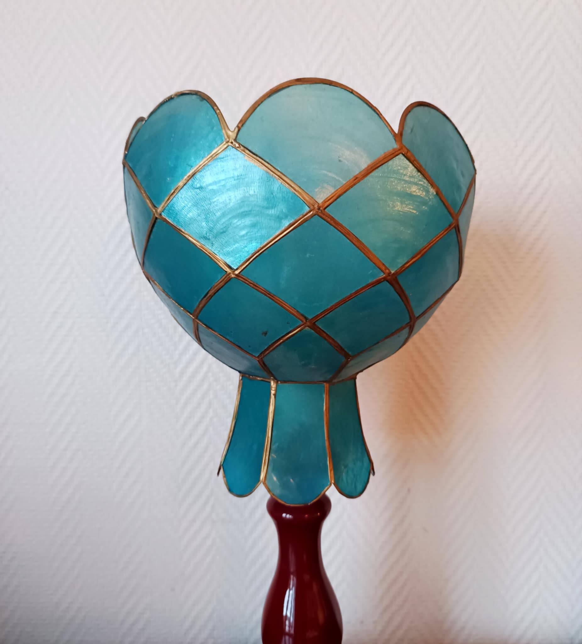 Vintage ceramic and blue mother-of-pearl lamp