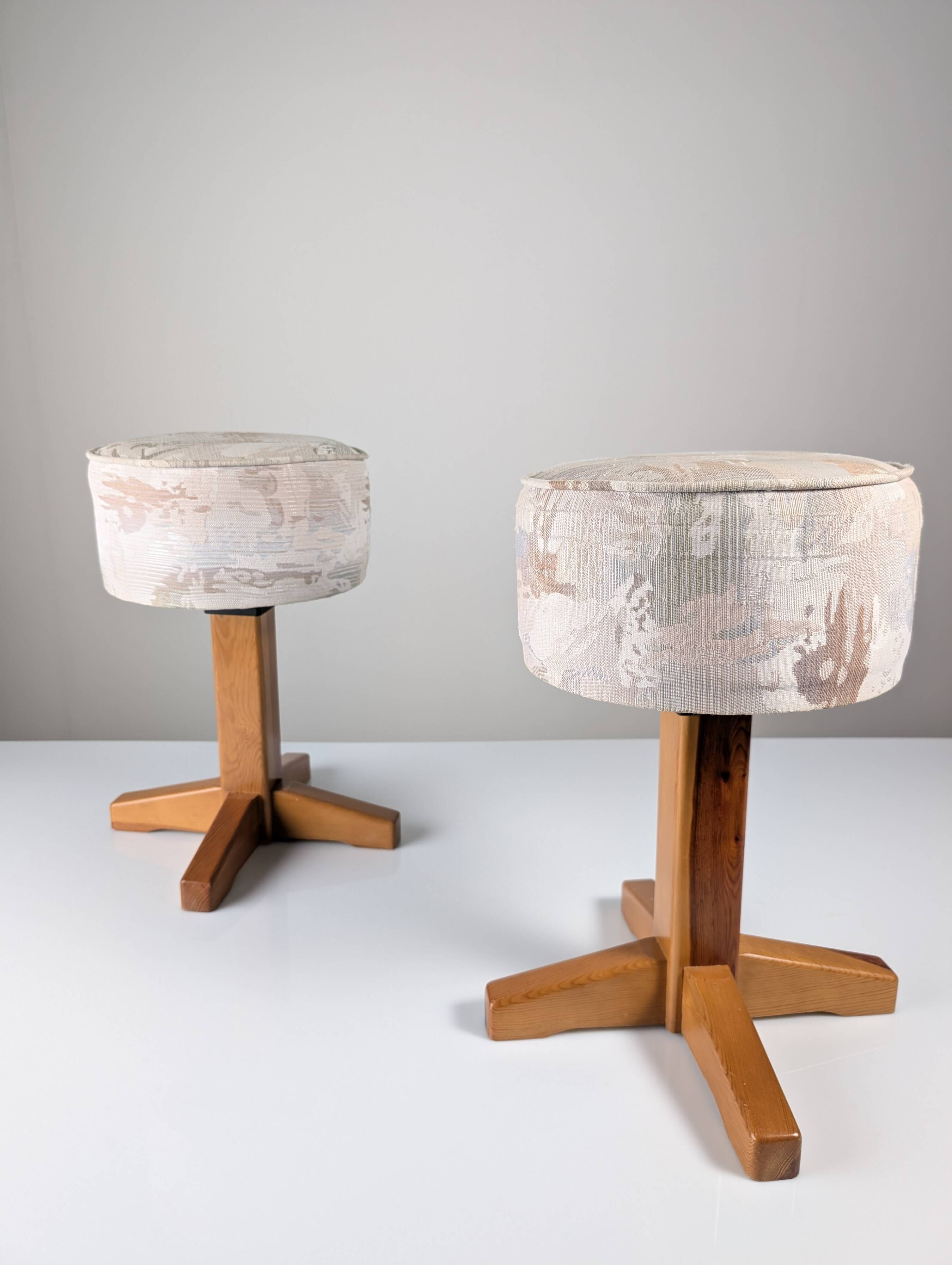 Pair of Scandinavian pine and fabric stools, 1980s