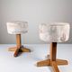 Pair of Scandinavian pine and fabric stools, 1980s