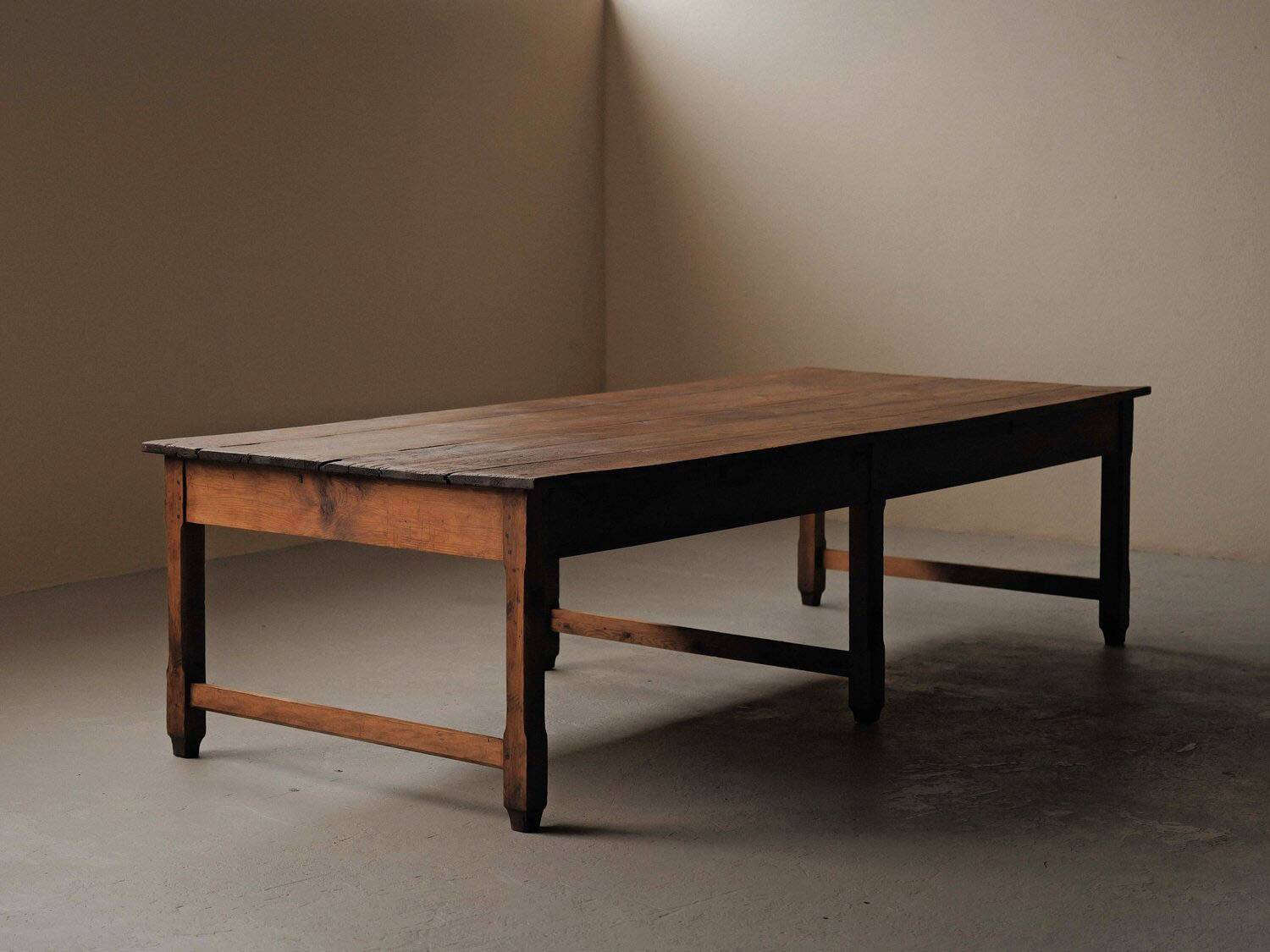 Large antique table in solid pine – France, around 1900