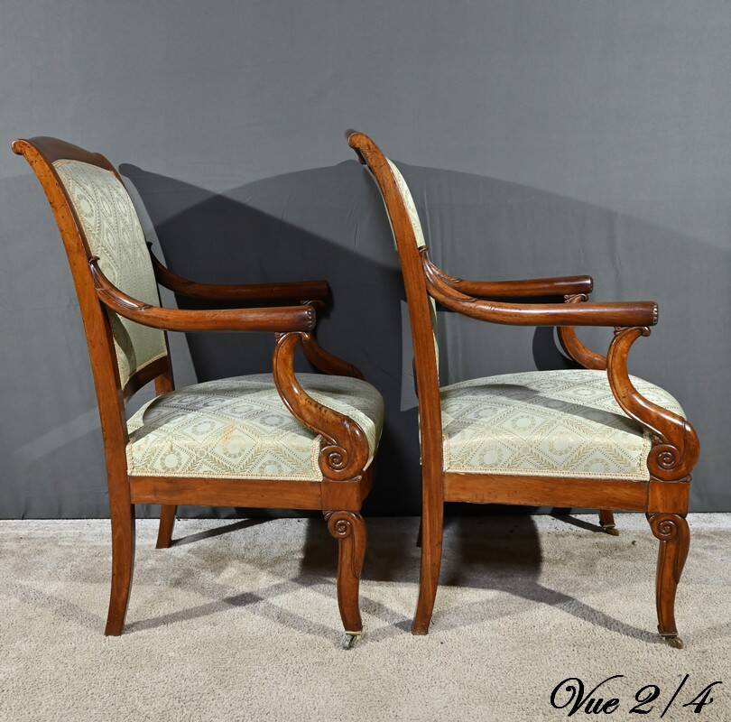 Paire de Fauteuils à Crosses en Acajou, époque Restauration – Début XIXe
