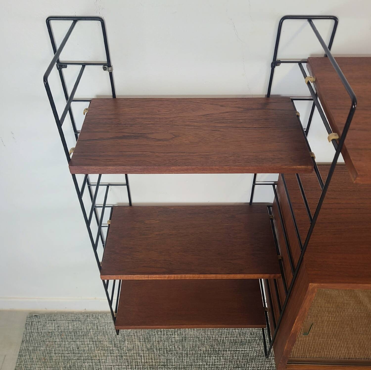 Bibliothèque murale suspendue étagères scandinave vintage teck 1960