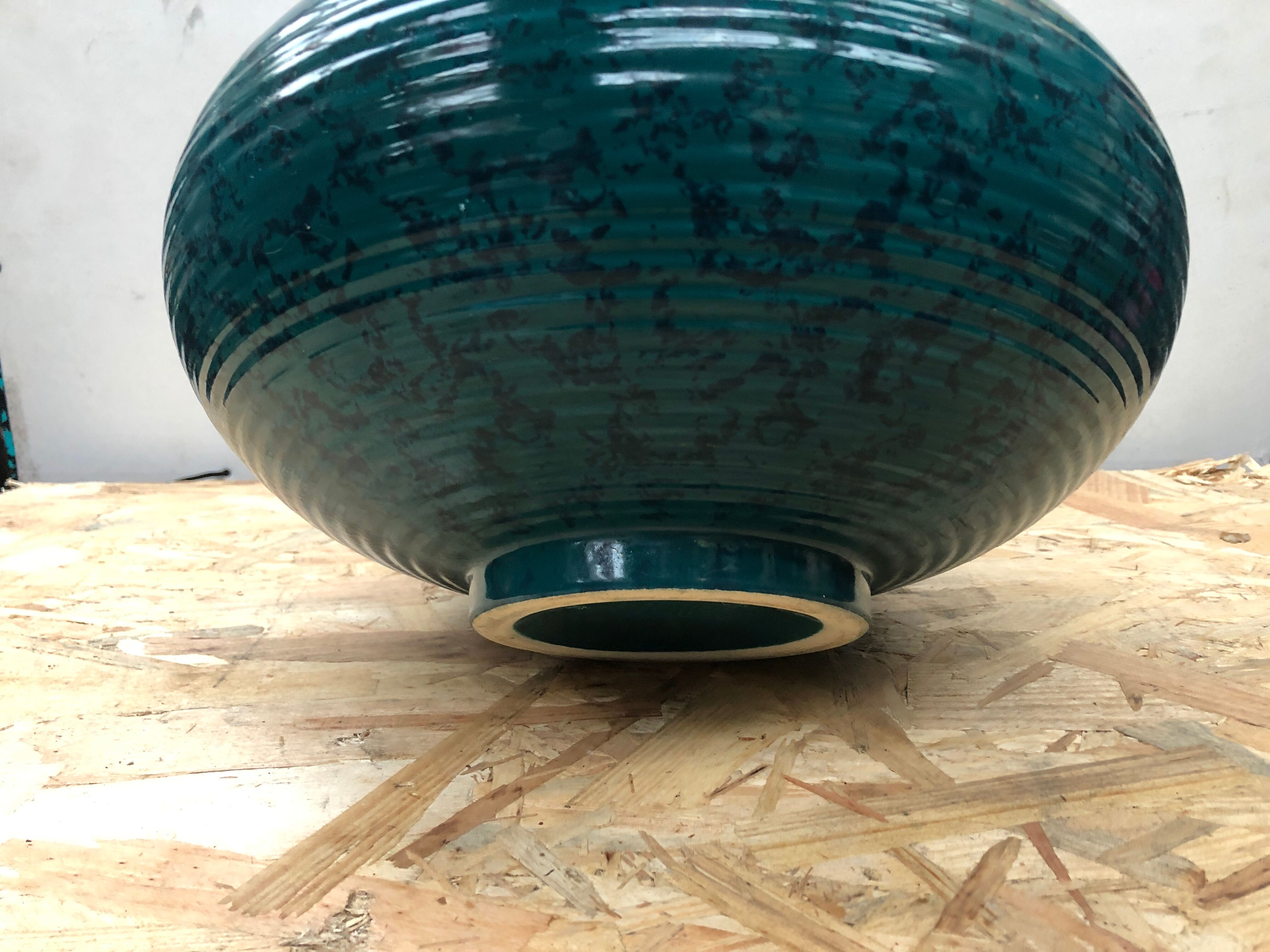 Old vase st clément ref 9058 ceramic blue green made in france vintage