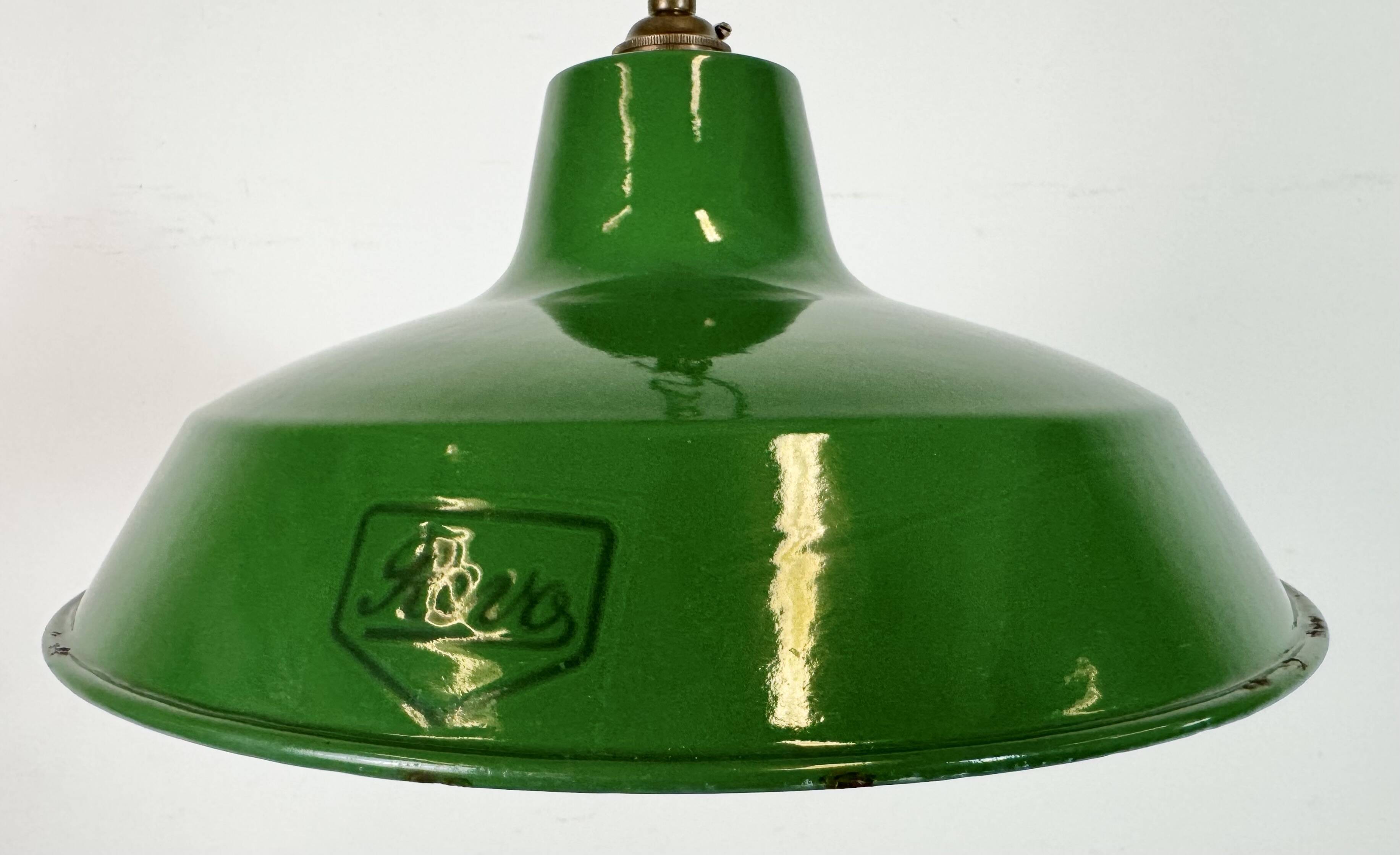 Industrial Green Enamel Factory Pendant Lamp from Revo, 1950s