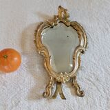 Small vintage 19th century mirror or hand mirror, bronze, beveled glass, baroque, rococo style.