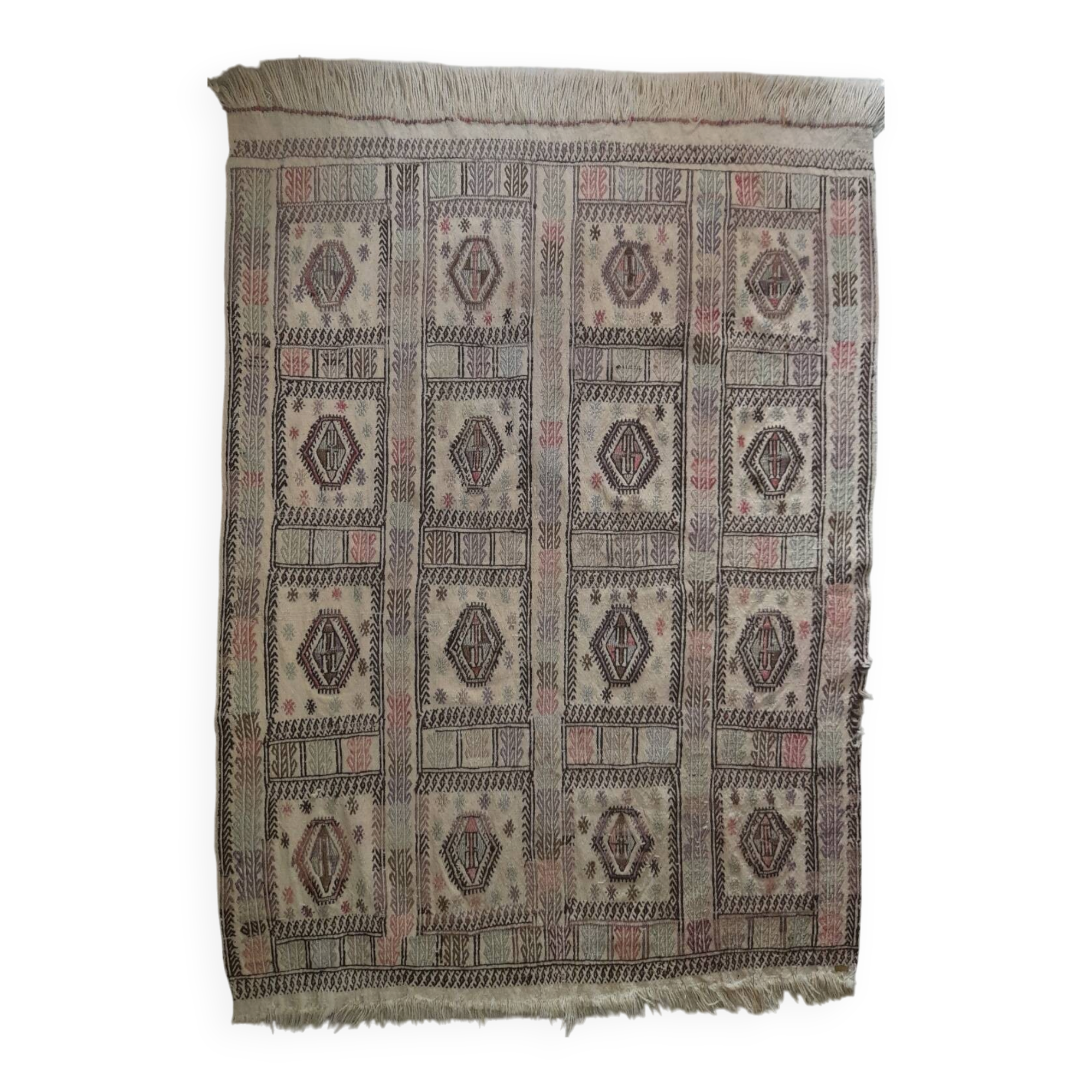Antique embroidered kilim with 16 medallions from Turkey or the Balkans, c. 1950.