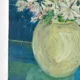 tableau / huile sur toile nature morte bouquet coloré années 50