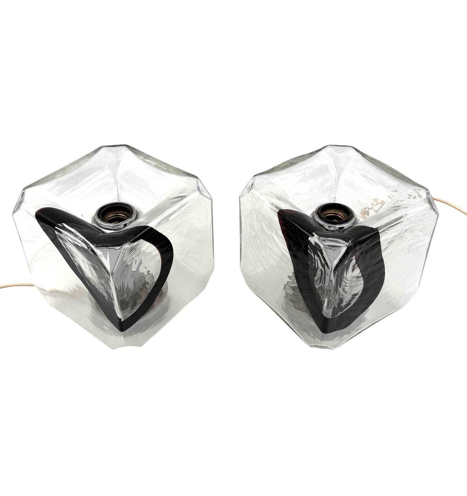 Fratelli Toso, Pair of Murano blown glass lamps, F.lli Toso, Murano Italy 1970s