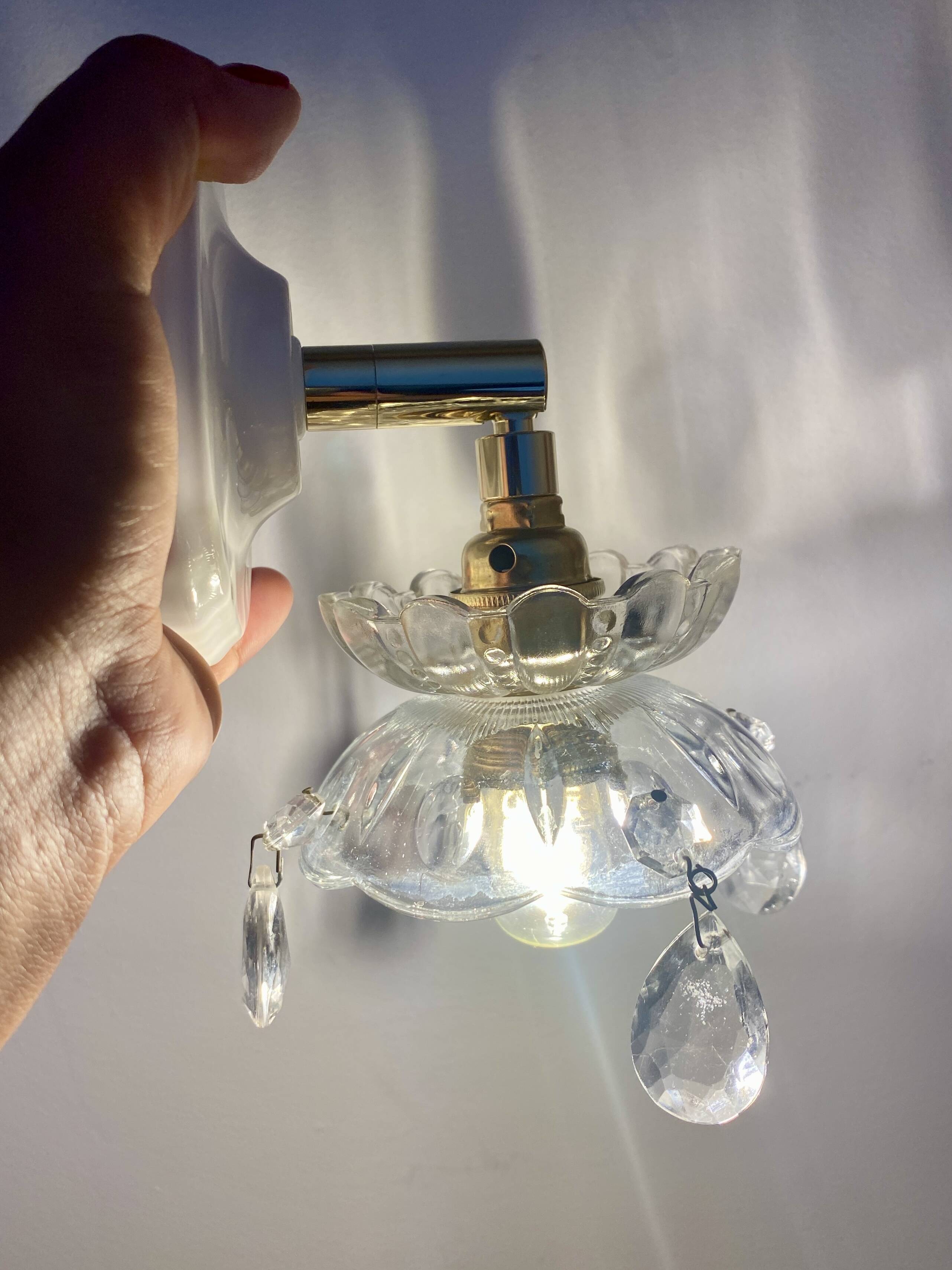 Vintage glass lampshade wall lamp with antique tassels