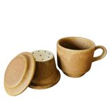 Tasse en grès avec couvercle et infuseur à thé vintage