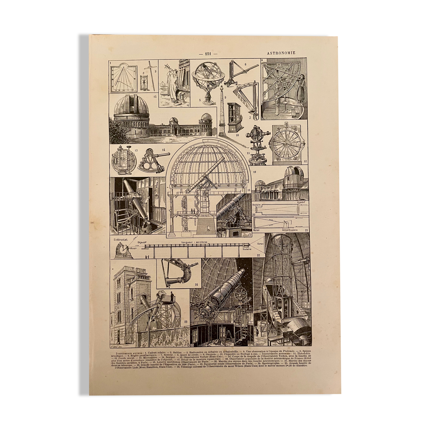 Lithographie gravure sur l'astronomie de 1923