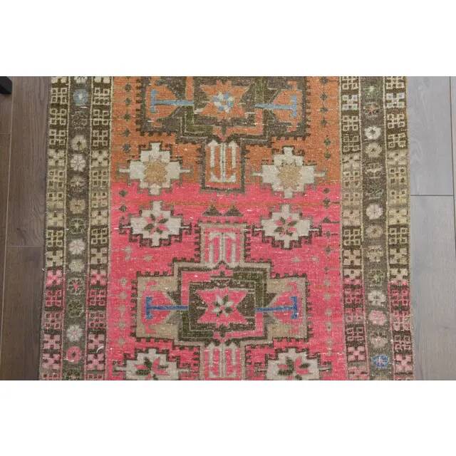 Vintage Turkish Oushak Handmade Wool Cotton Pink Runner Rug 96x242