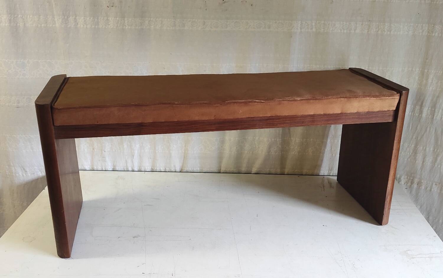 Art Deco design bench in wood and fabric - 1930s/40s