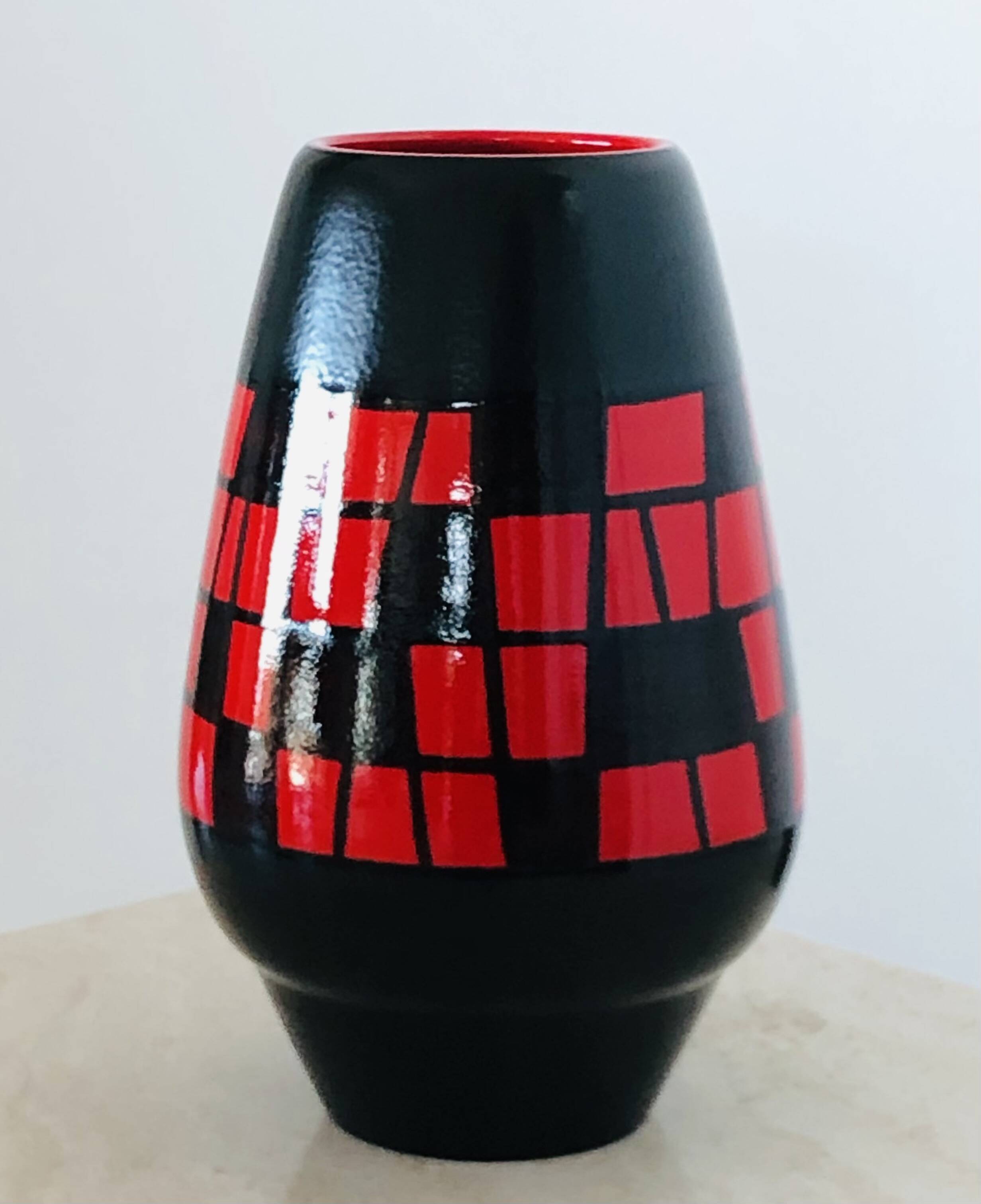 Piriform vase in red and black ceramic by Elchinger, France 1960s