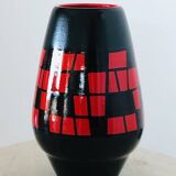 Piriform vase in red and black ceramic by Elchinger, France 1960s