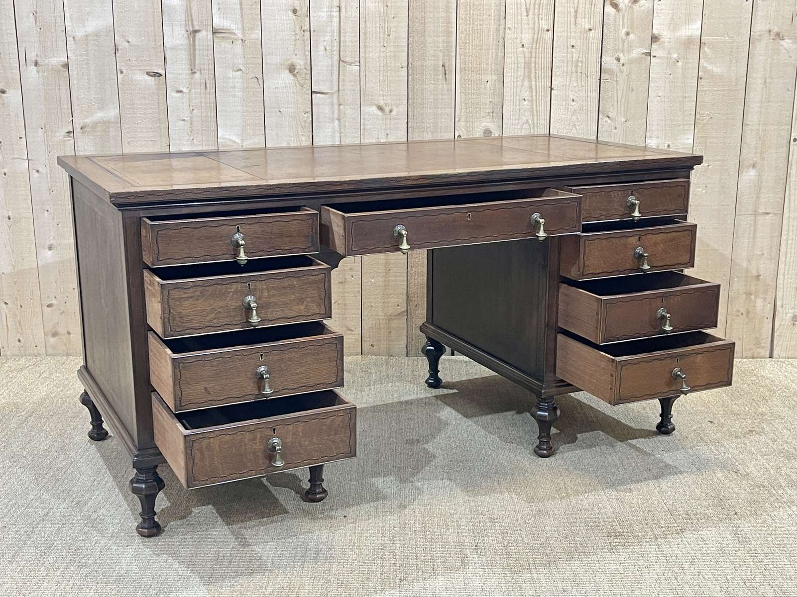 1930s English flat desk in oak