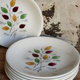 Seven vintage plates in fine earthenware from Gien service Gentilly