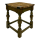 Vintage wooden stool straw seat 70s minimalist design in green