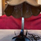 Vintage wrought iron burlap table lamp