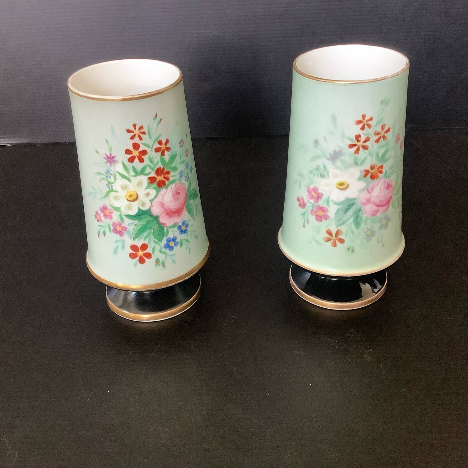 Pair of 19th Century Paris Porcelain Vases with Flower Decor