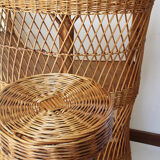 Rattan bar and 2 metal foot stools