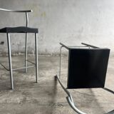 Philippe Starck vintage high bar stool — black plastic seat, silver metal frame