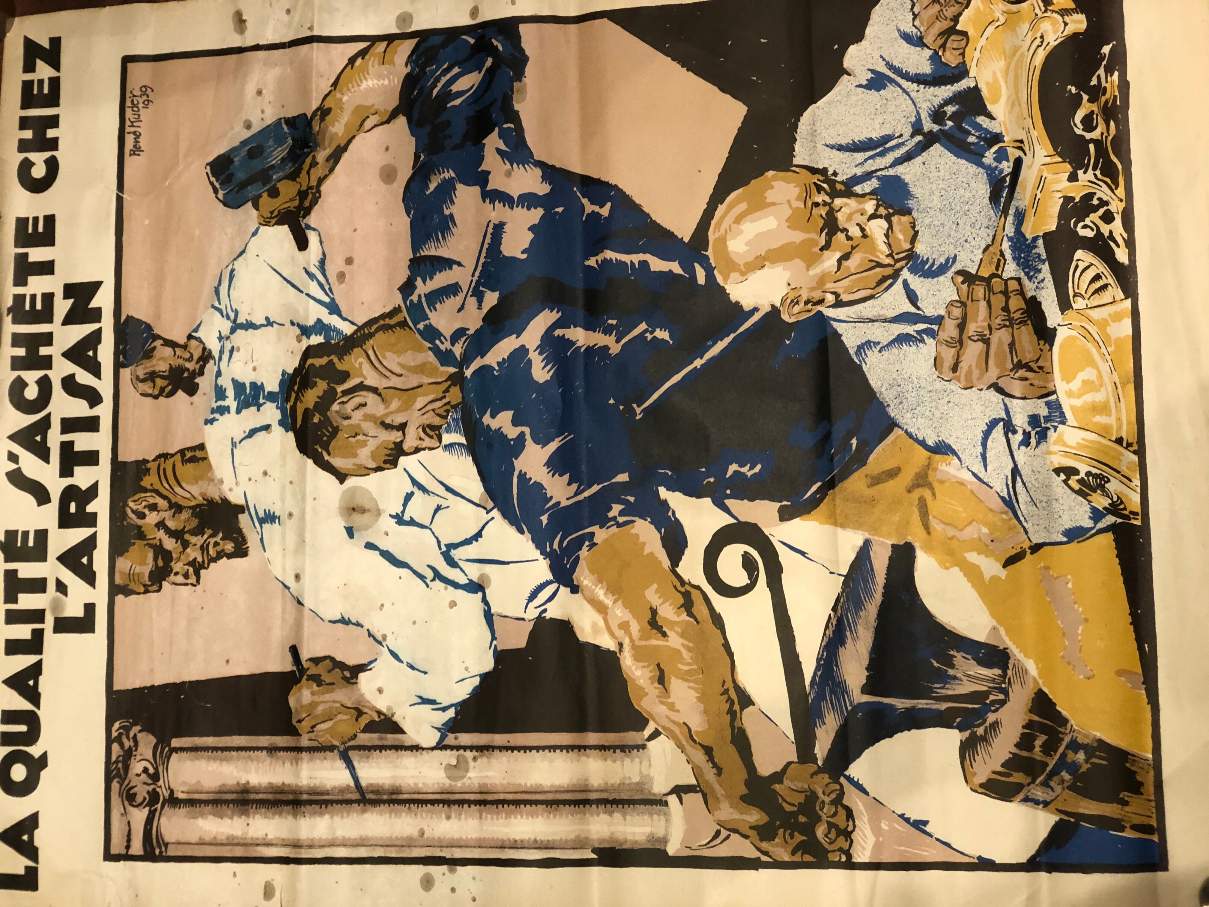 Affiche lithographique originale René Kuder 1939 Alsace Art Deco