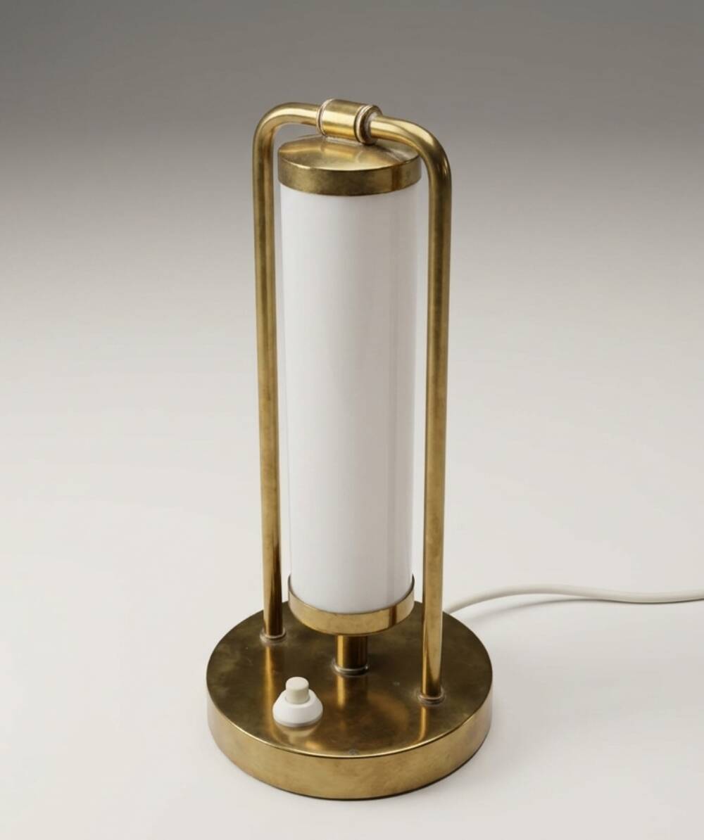 Bauhaus table lamp brass & opaline glass 1930s Czech Republic