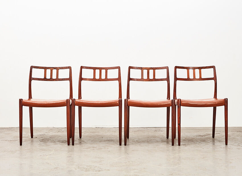 Set de 4 chaises N.O. Moller  modèle 79 en palissandre et cuir pour J.L. Mollers Danemark 1966